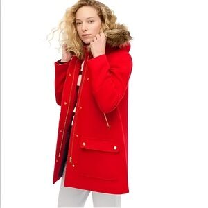 J.Crew Red Faux-Fur Trimmed Hooded Jacket – Size 0
Like New